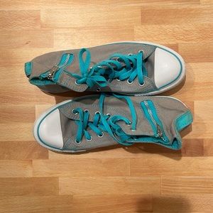 Like new Converse high tops. Grey and turquoise.